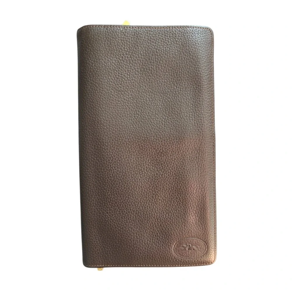 Longchamp Le Foulonne Long Bifold Travel Wallet Organizer dark brown EUC w/ COA